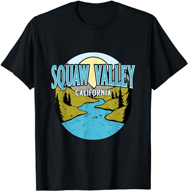 Vintage Squaw Valley, California River Valley Souvenir Print T-Shirt